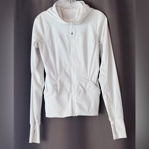 Lululemon Women’s,white zip-up,hooded long sleeve jacket.Reversible,ribbed trim.